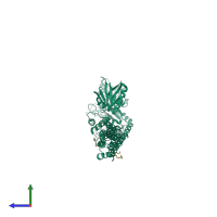 PDB entry 3zvr coloured by chain, side view.