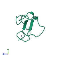 PDB entry 3zvz coloured by chain, side view.