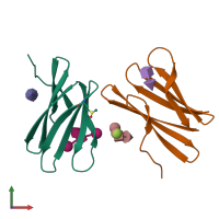 PDB entry 3zw1 coloured by chain, front view.