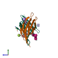 PDB entry 3zw1 coloured by chain, side view.