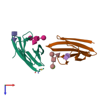 PDB entry 3zw1 coloured by chain, top view.