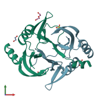 PDB entry 3zw5 coloured by chain, front view.