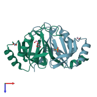 PDB entry 3zw5 coloured by chain, top view.