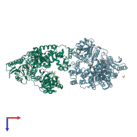 PDB entry 3zw9 coloured by chain, top view.