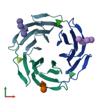 PDB entry 3zwe coloured by chain, front view.