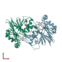 PDB entry 3zwf coloured by chain, front view.