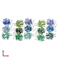 PDB entry 3zwg coloured by chain, front view.