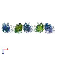 PDB entry 3zwg coloured by chain, top view.