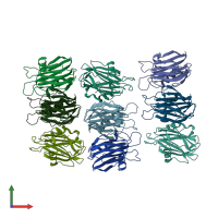 PDB entry 3zwj coloured by chain, front view.