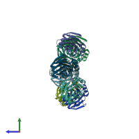 PDB entry 3zwj coloured by chain, side view.