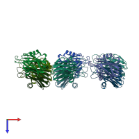 PDB entry 3zwj coloured by chain, top view.