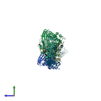 PDB entry 3zwm coloured by chain, side view.