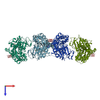 PDB entry 3zx2 coloured by chain, top view.