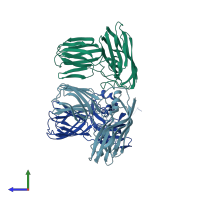PDB entry 3zx9 coloured by chain, side view.