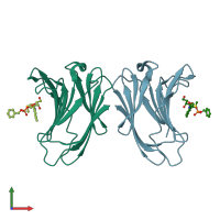 PDB entry 3zxe coloured by chain, front view.