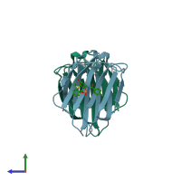 PDB entry 3zxe coloured by chain, side view.