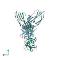 PDB entry 3zxg coloured by chain, side view.