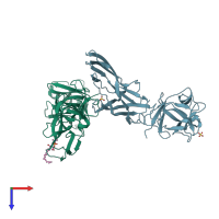 PDB entry 3zxg coloured by chain, top view.