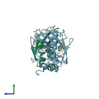 PDB entry 3zxh coloured by chain, side view.