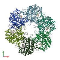 PDB entry 3zxr coloured by chain, front view.