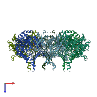 PDB entry 3zxr coloured by chain, top view.