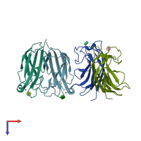 PDB entry 3zyf coloured by chain, top view.