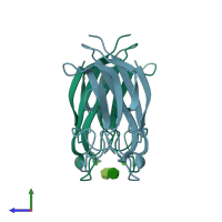 PDB entry 3zyh coloured by chain, side view.
