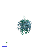 PDB entry 3zyl coloured by chain, side view.