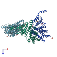 PDB entry 3zym coloured by chain, top view.