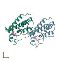 PDB entry 3zyu coloured by chain, front view.