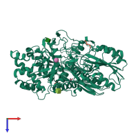 PDB entry 3zyz coloured by chain, top view.