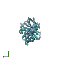 PDB entry 3zz3 coloured by chain, side view.