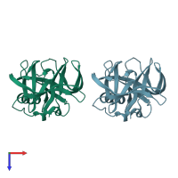 PDB entry 3zz3 coloured by chain, top view.