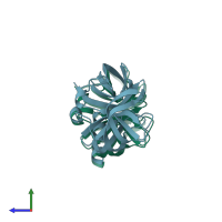 PDB entry 3zz4 coloured by chain, side view.