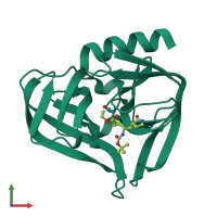 PDB entry 3zz5 coloured by chain, front view.