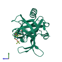 PDB entry 3zz5 coloured by chain, side view.