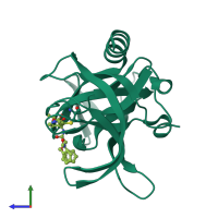 PDB entry 3zz6 coloured by chain, side view.