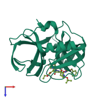 PDB entry 3zz9 coloured by chain, top view.