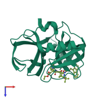 PDB entry 3zza coloured by chain, top view.