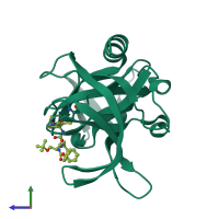 PDB entry 3zzb coloured by chain, side view.