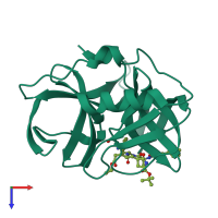 PDB entry 3zzc coloured by chain, top view.