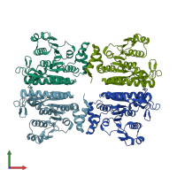 PDB entry 3zzg coloured by chain, front view.