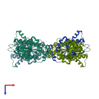 PDB entry 3zzg coloured by chain, top view.