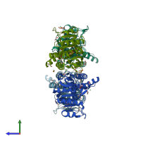 PDB entry 3zzh coloured by chain, side view.
