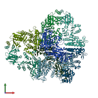 PDB entry 3zzi coloured by chain, front view.