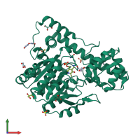 PDB entry 3zzj coloured by chain, front view.