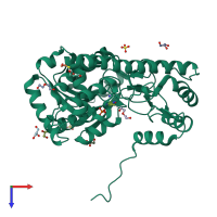 PDB entry 3zzj coloured by chain, top view.