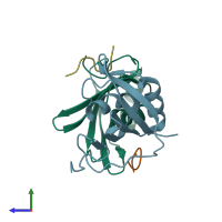 PDB entry 3zzy coloured by chain, side view.