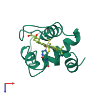 Monomeric assembly 1 of PDB entry 451c coloured by chemically distinct molecules, top view.