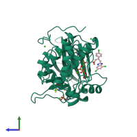 PDB entry 4a07 coloured by chain, side view.